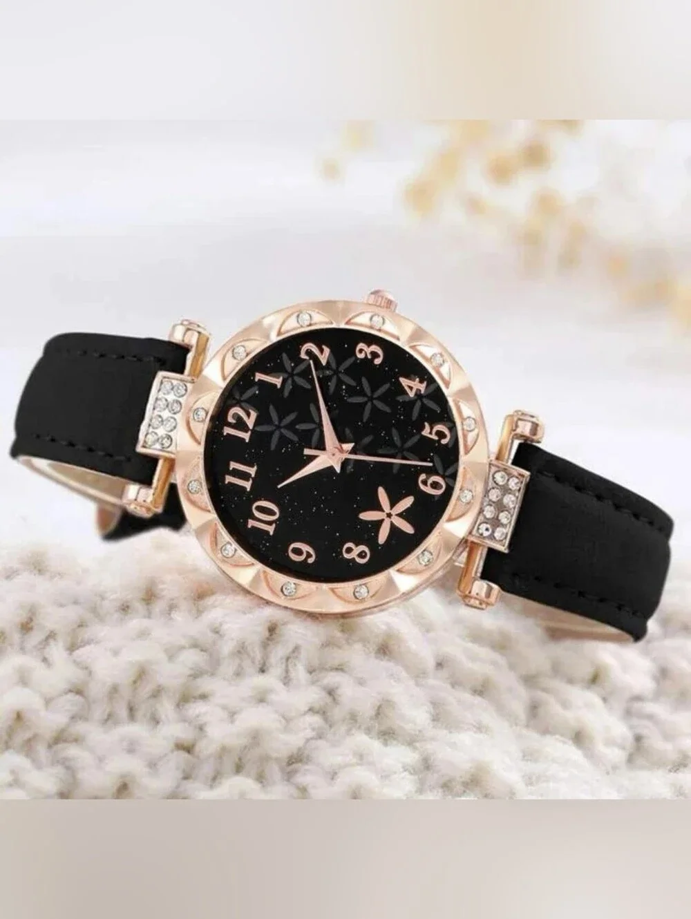 Black and Rose Gold Women's Watch and Bracelet Set